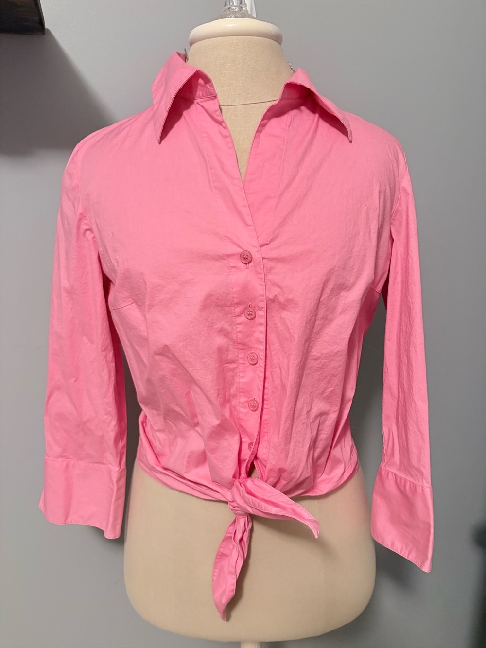 Cupio Pink Tie-Front Button Down Shirt